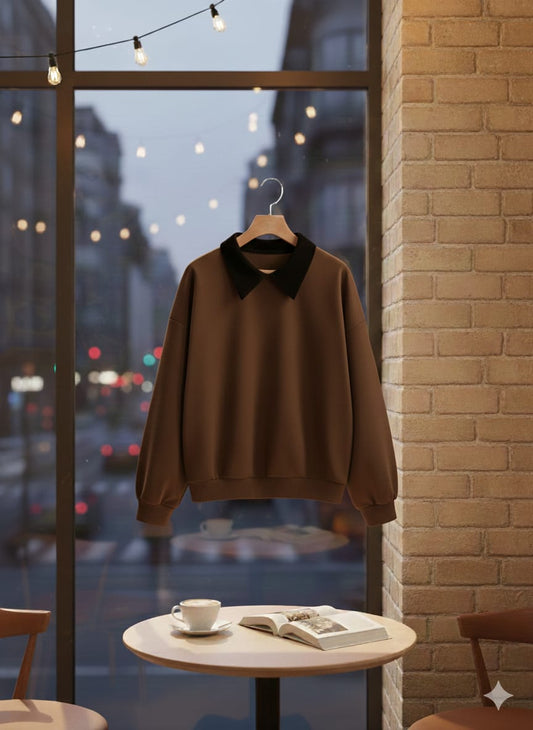 Black collar/brown sweatshirt