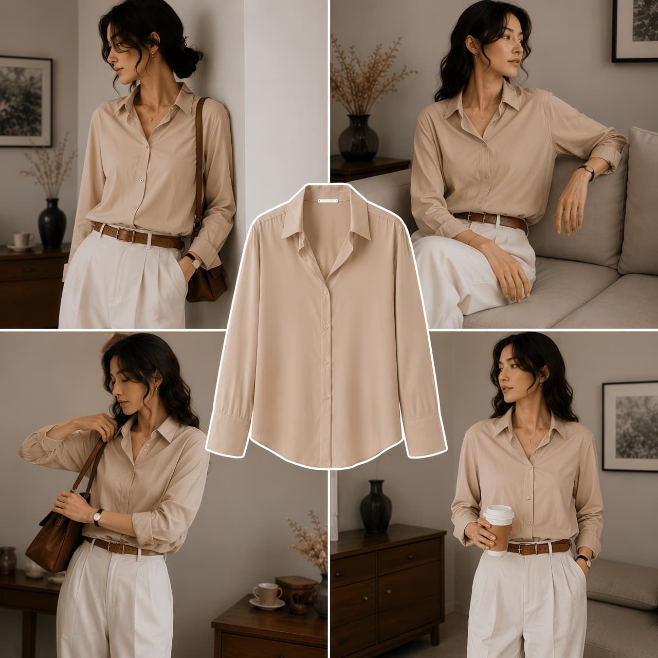 Beige Button-Down Shirt
