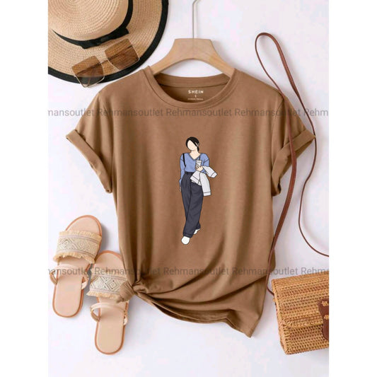 Coffee tee with girl standing WB
