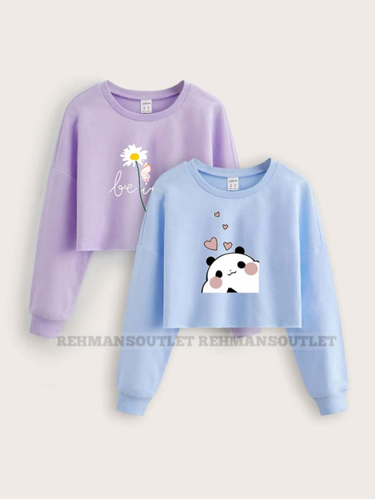 pack of 2 sweatshirt lilac with believe flower and sky blue with panda love
