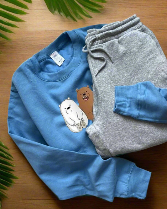 Sky blue sweatshirt with 3 bear  Grey trouser