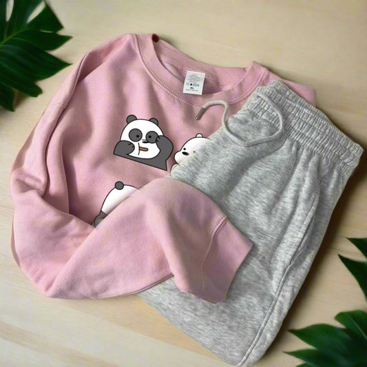 Pink sweatshirt with 4 bear Grey trouser