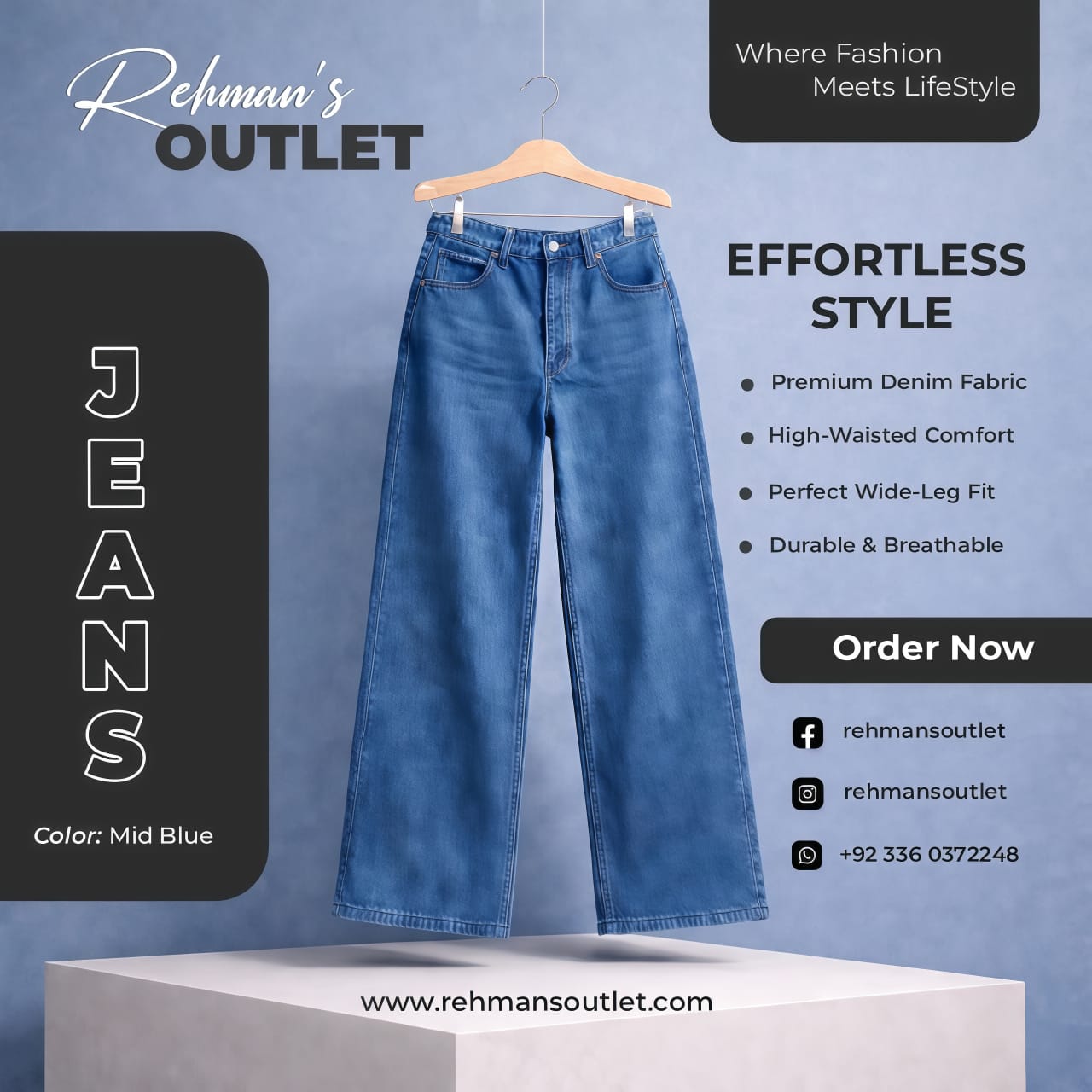 Mid-blue wide-leg jeans