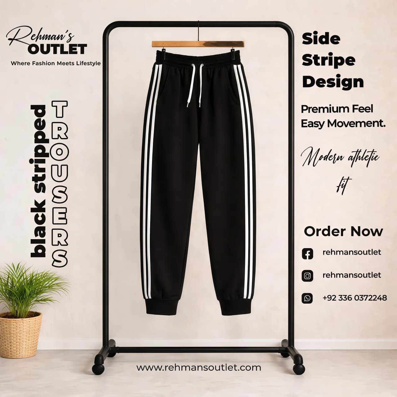 black 3 striped trouser